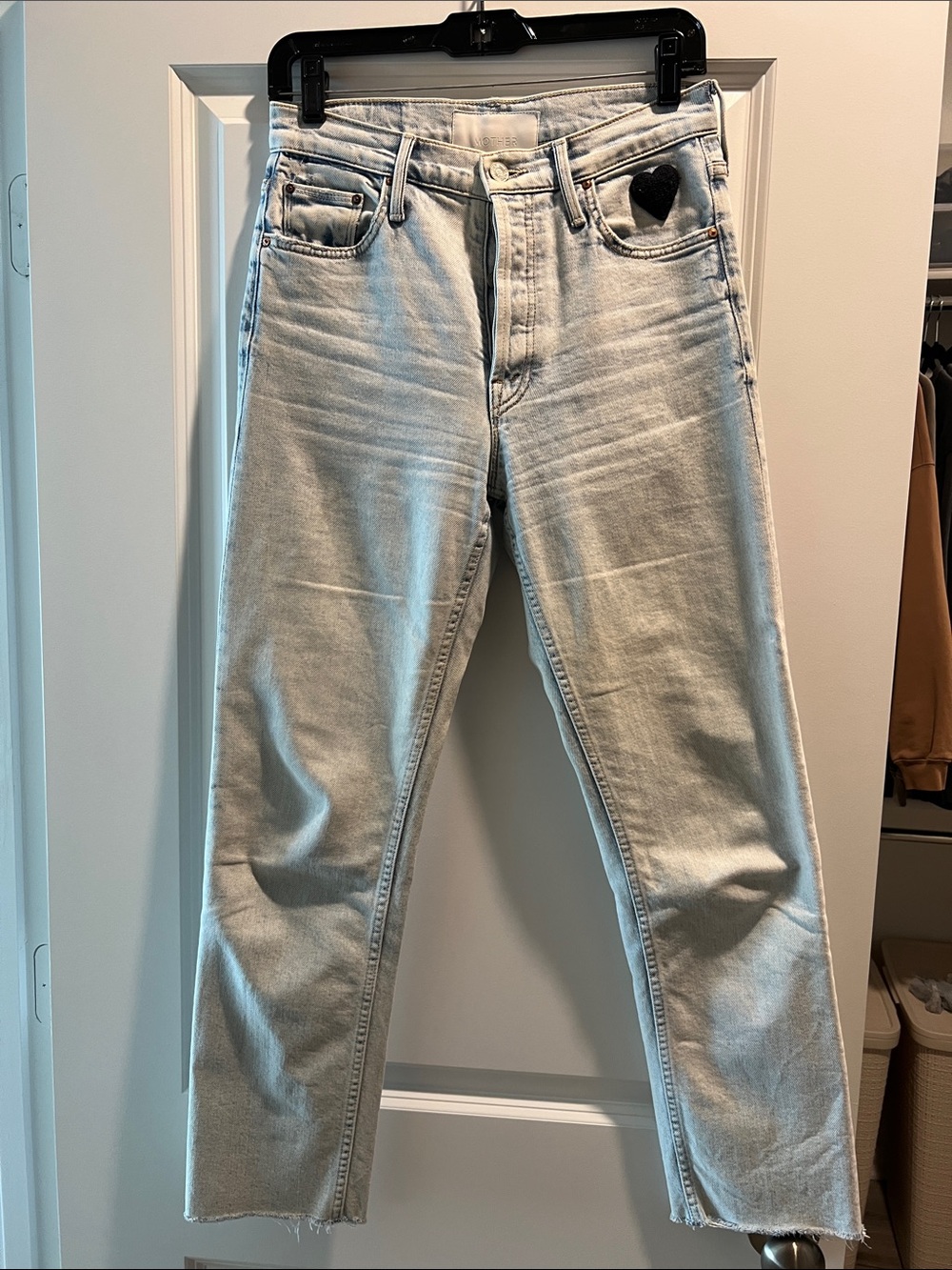 MOTHER Mid-Rise Slim Straight Jeans in Light Blue Wash